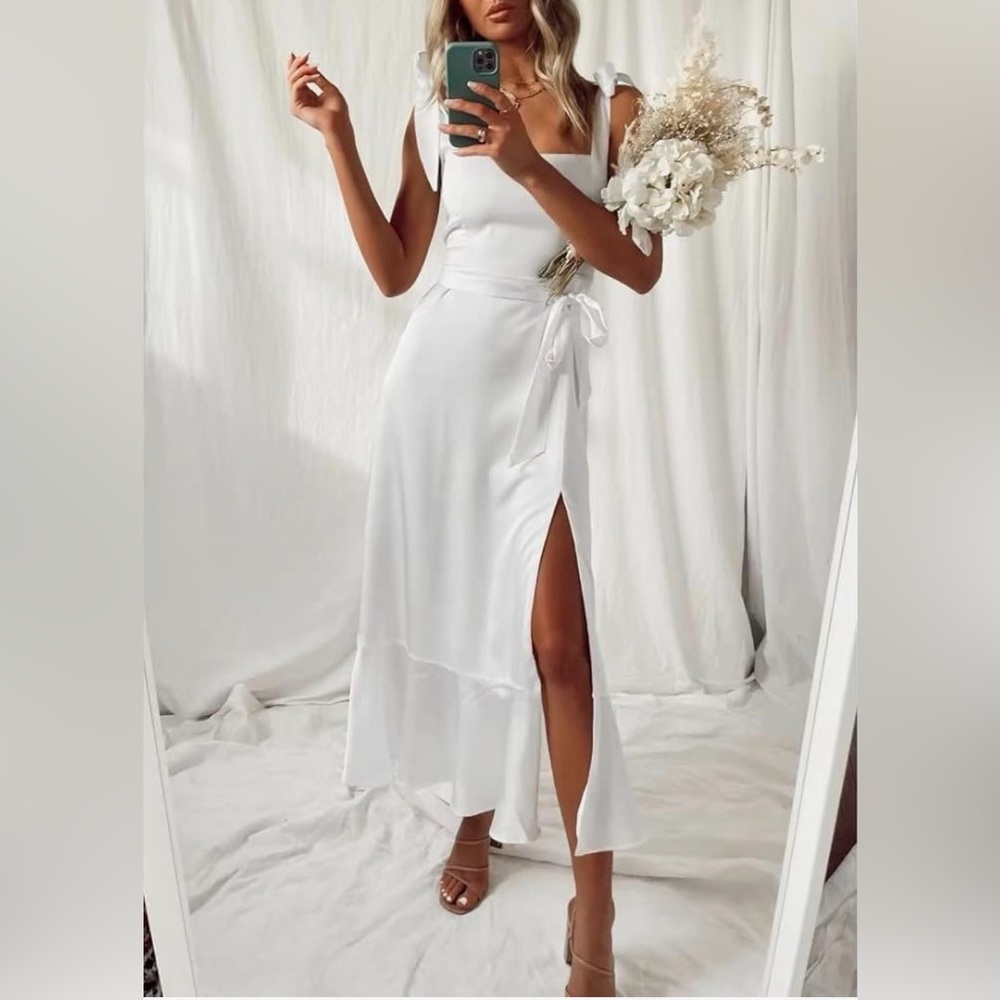 Tie strap White Midi Dress